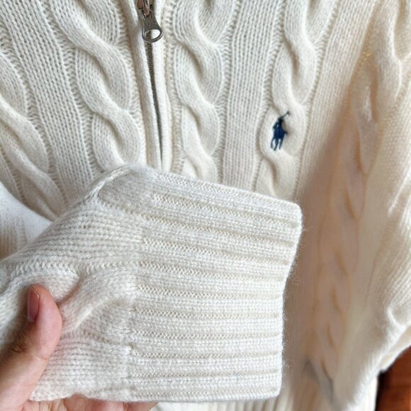 Polo Ralph Lauren CABLE WOOL CASHMERE HALF ZIP SWEATER CREAM AUTH - Picture 5 of 8